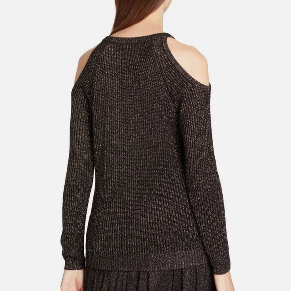 DKNY Cold Shoulder Knit Metallic Sweater Long Sleeve in Black Gold Size Medium - Picture 4 of 14
